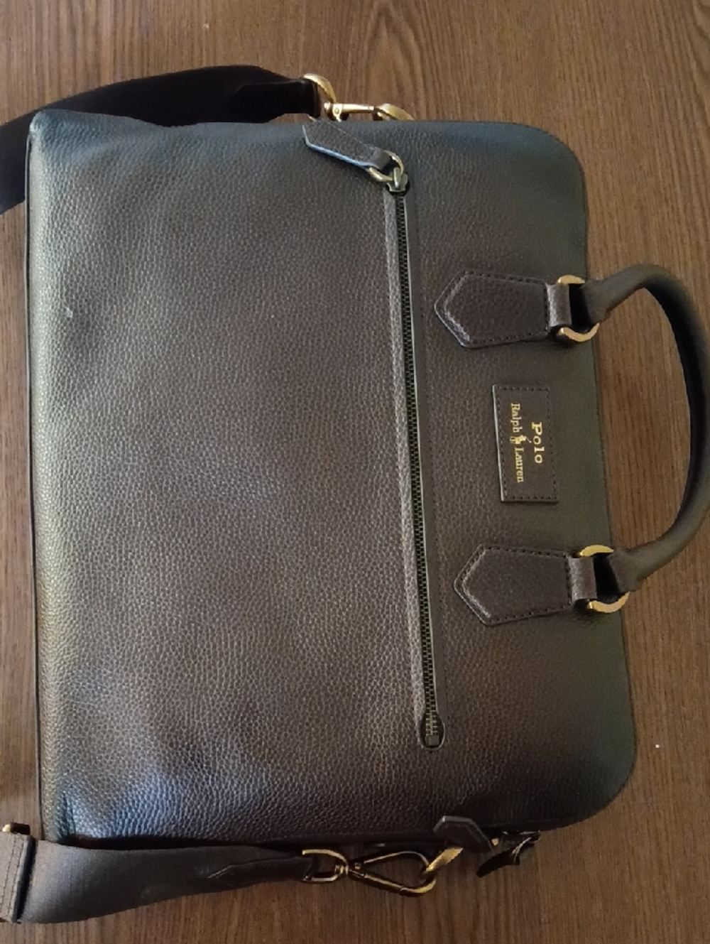 Polo by Ralph Lauren Brown Pebbled Leather Briefcase with Gold Hardware
